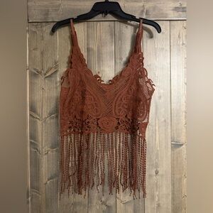 Flawless Rust Lace Camisole with Fringe Women’s XS/S NWOT